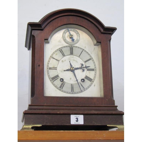 3 - GEORGIAN DESIGN BRACKET CLOCK, mahogany domed cased clock with coiled bar strike and movement by Win... 