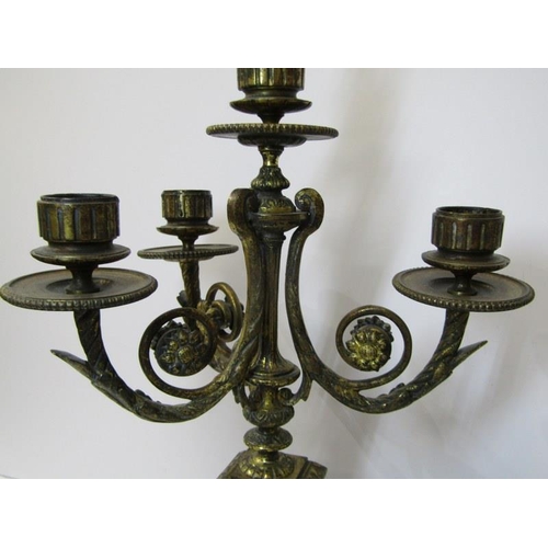39 - ANTIQUE LIGHTING, 19th Century French ormolu triple branch candelabra with inset sevres style panels... 