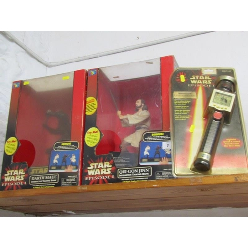 7 - STAR WARS, original boxed Darth Maul and Qui-Gon Jinn talking bank together with light sabre