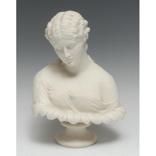 18 - A 19th century Parian bust of Clytie, emerging from a sunflower, modelled after C Delpeche, socle ba... 
