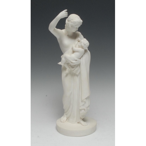19 - A 19th century Parian figure, sculptured by William Beattie, Hannah, standing holding a child, 38cm ... 
