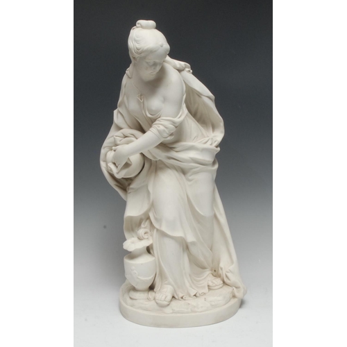 31 - A Minton Parian figure,  of a young woman, modelled by A. Carrier, standing, emptying one ewer into ... 