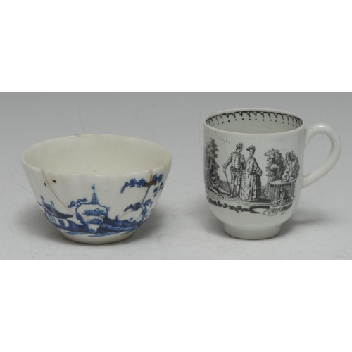 54 - A John Pennington La Cascade pattern coffee cup, transfer-printed in black on glaze, loop handle, 6.... 