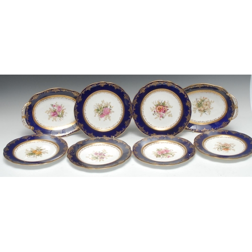 59 - A Coalport eight piece dessert service, comprising two oval serving dishes and six plates, each hand... 