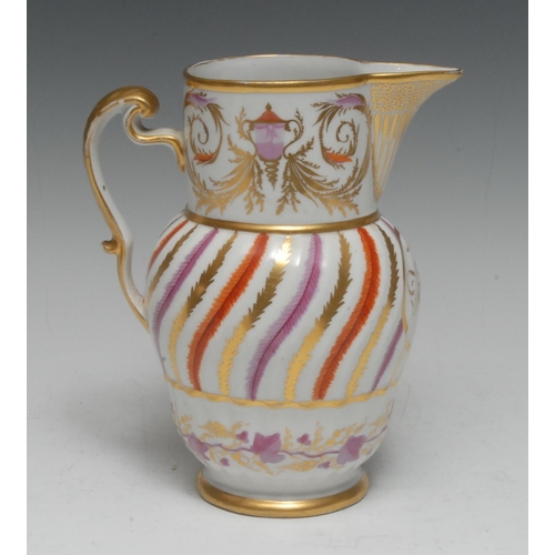 61 - A Coalport spirally moulded jug, possibly outside decorated by Thomas Baxter, with leaves, urns and ... 
