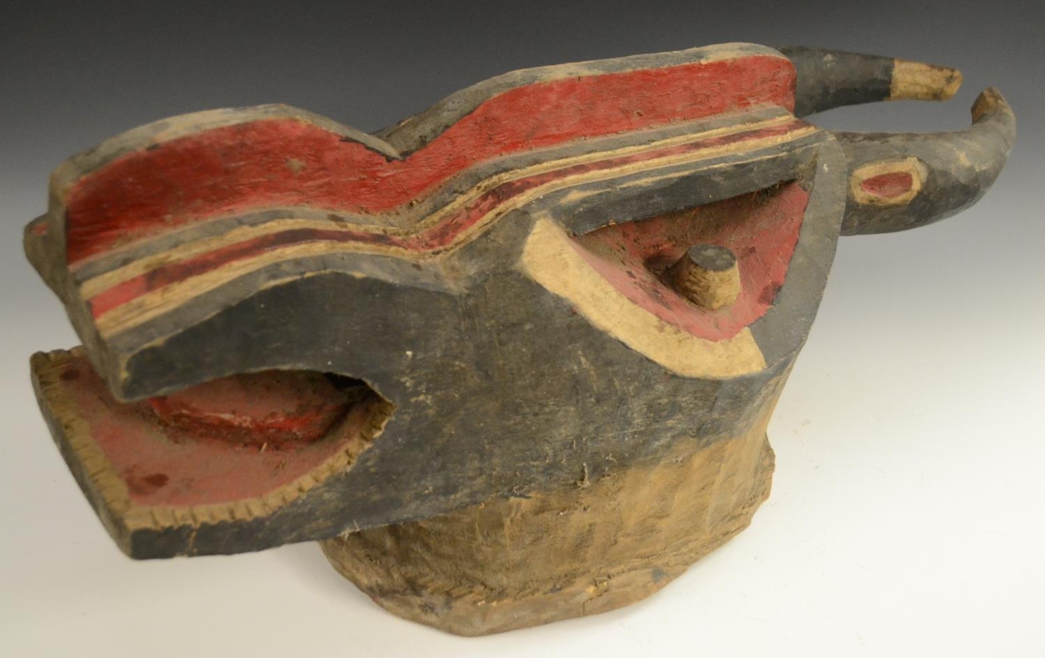 Tribal Art - a Mabila zoomorphic mask, stylised features and open mouth...