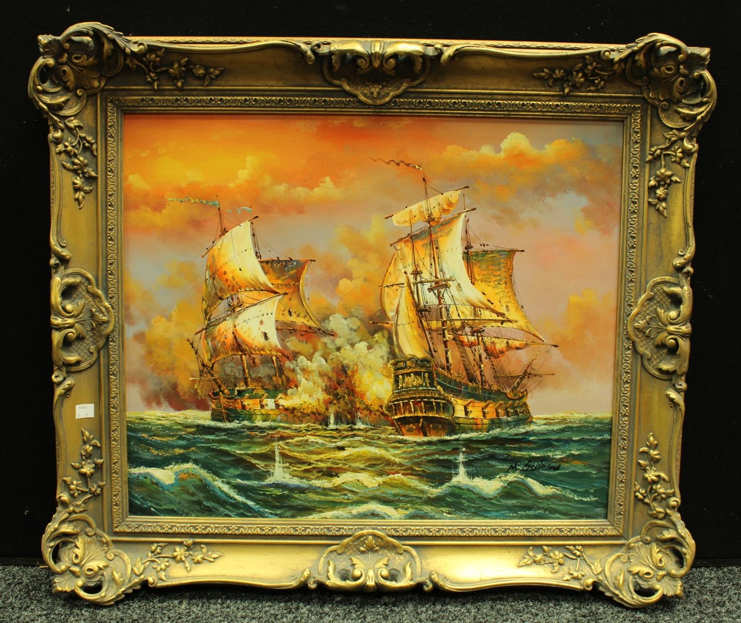 M. Salk***e (Marine Artist, 20th century) Battling Galleons at Sea