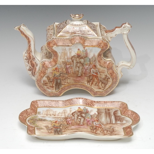 15 - A Burgess & Leigh Indian Empire scenes teapot and stand, of aesthetic form, printed in colours with ... 