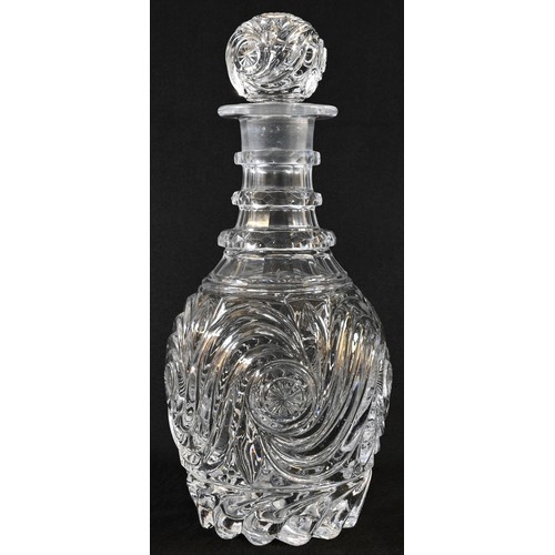 5028 - A 19th century French crystal globular decanter, probably Baccarat, leafy scrolling reservoir with s... 