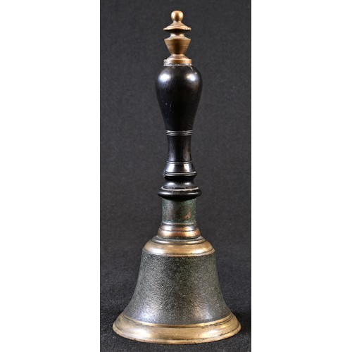 5037 - A 19th century hand bell, turned ebony handle, 18.5cm long