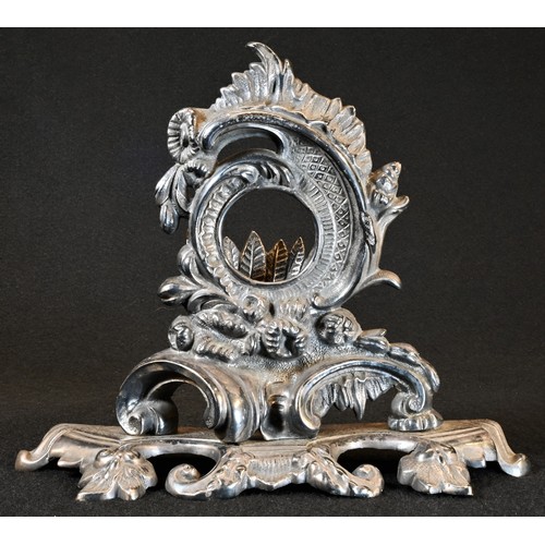5057 - A 19th century Rococo Revival silver plated pocket watch stand, cast throughout with scrolling acant... 