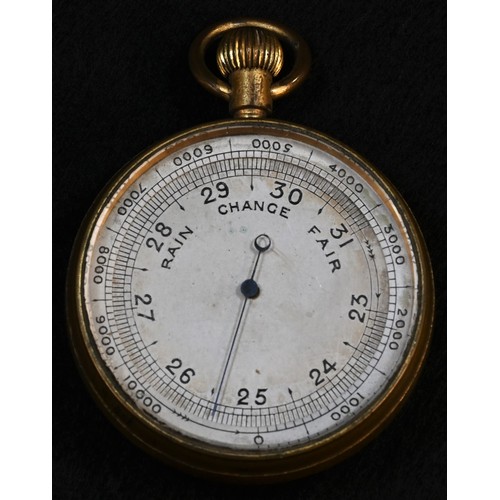 5032 - A 19th century gilt brass pocket aneroid barometer, 4.5cm dial with adjustable outer chapter, 6.5cm ... 