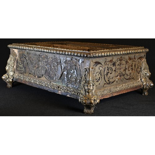 5008 - A 19th century Boulle rectangular desk stand, profusely worked in contra-partie with scrolling leave... 