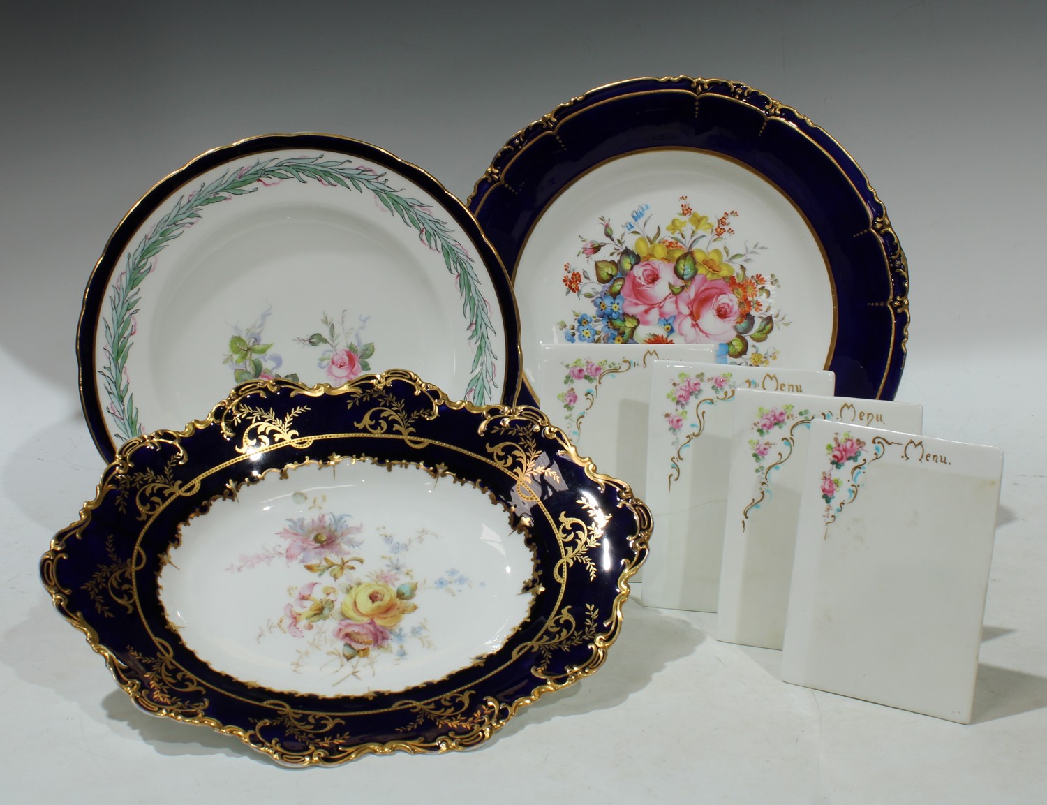 A set of four Royal Crown Derby rectangular menu holders, painted with...