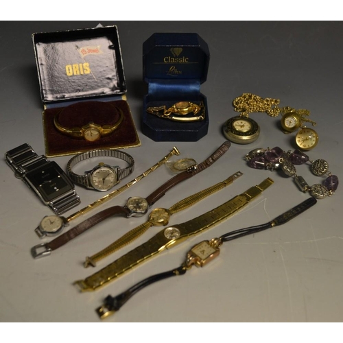 5282 - Watches - a Emka spherical lady's gilt metal watch; another, similar; an Oris lady's gilt metal wris... 