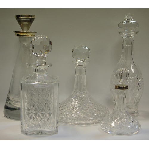 16 - Cut glass decanters - A Waterford ship's decanter; a Waterford baluster decanter; a Thomas Webb squa... 