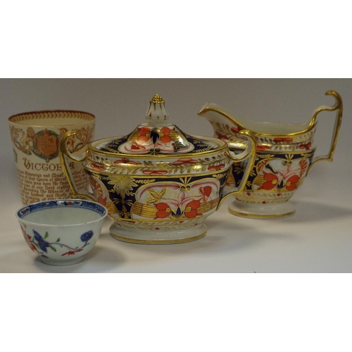 51 - Ceramics - A Spode sucrier and cover; a Spode creamer; a Doulton Burslem Queen Victoria commemorativ... 