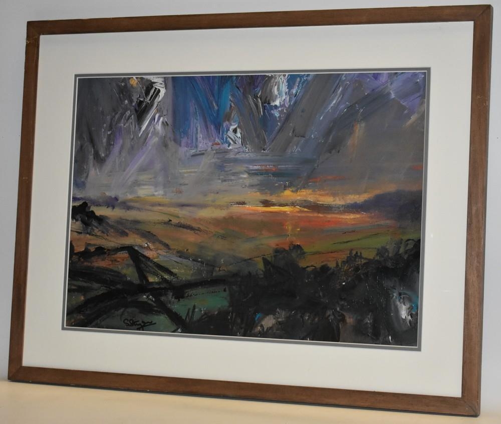 Stephen Stringer Sunset panorama, signed, mixed media, 36cm x 51cm