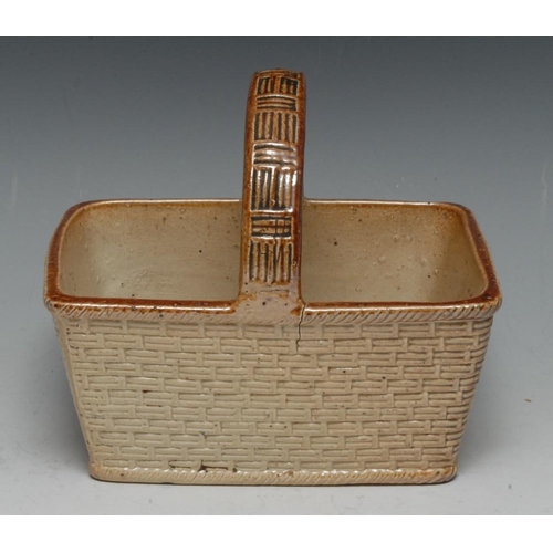 21 - A 19th century S & H. Briddon brown salt glazed stoneware basket, in relief, loop handle, 13cm wide,... 