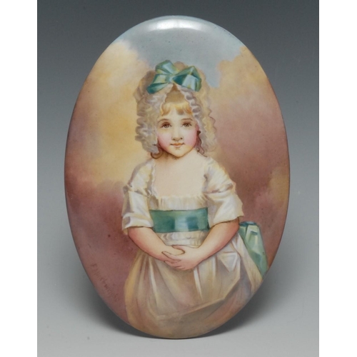 33 - A Paragon porcelain oval plaque, painted after J. Hoppner R.A. signed F. Micklewright, with Charlott... 