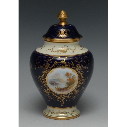46 - A Coalport Named View pot pourri vase, inner cover and domed cover, painted by E.O. Ball, signed, wi... 