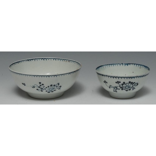 51 - A Liverpool bowl, decorated in underglaze blue with three stylised flower sprays, the interior with ... 
