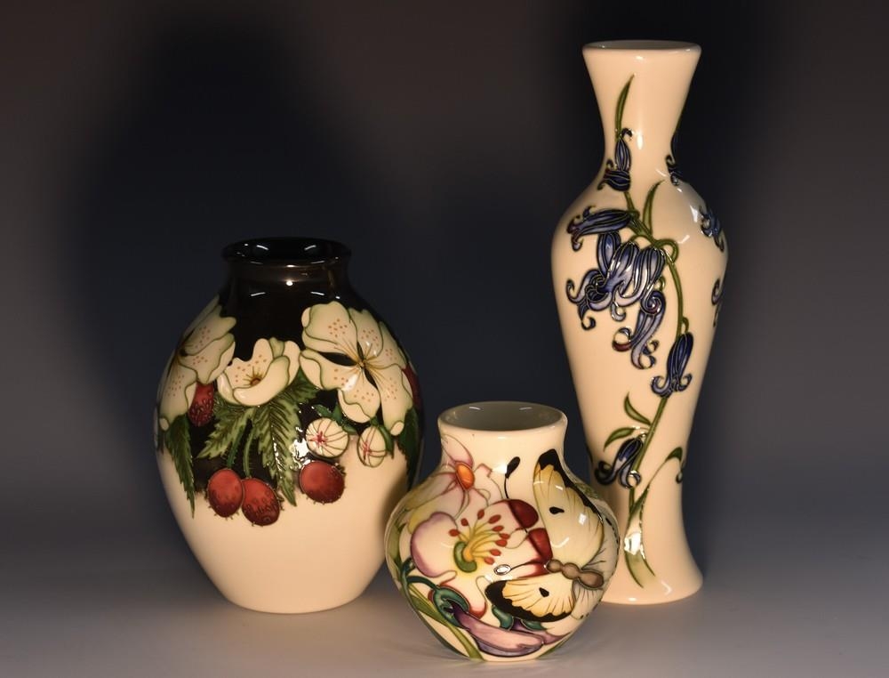 A contemporary Moorcroft Bluebell Harmony slender baluster vase ...