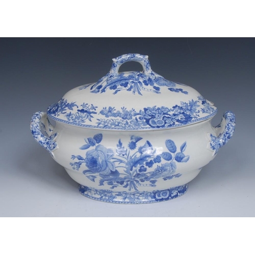 46 - A large  Spode Union Wreath pattern two-handled tureen and cover, transfer printed in tones of blue ... 