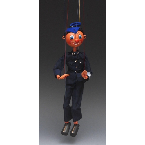 26 - SS Policeman (PC 11) - rare, Pelham Puppets SS Range, wooden ball head, black hair, hand painted fea... 