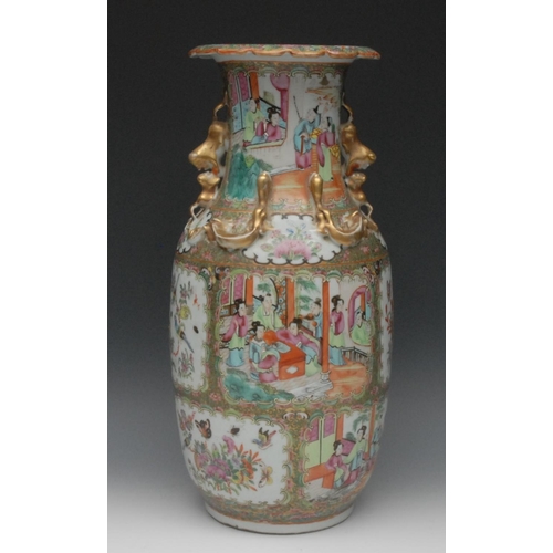 7 - A Cantonese porcelain ovoid vase, painted in the Famille Rose palette with figures, officials and at... 