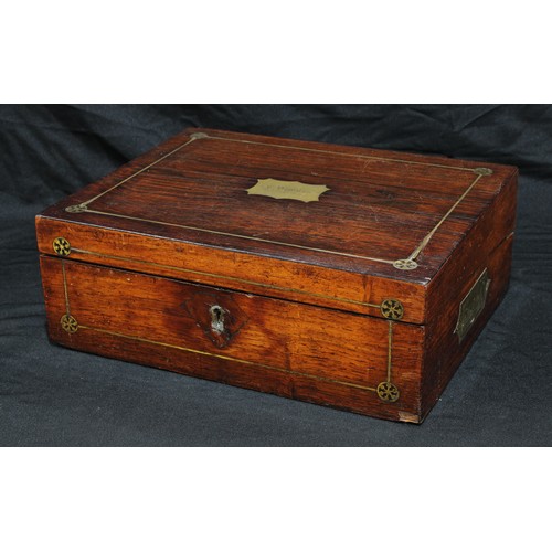 49 - A George III rosewood and brass inlaid writing box