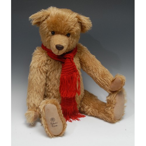 2016 - A large Robin Rive Countrylife golden schulte mohair jointed teddy bear, brown and black plastic eye... 