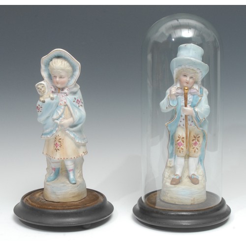 2032 - A pair of late 19th century/early 20th century continental bisque figures, of a young girl and boy i... 