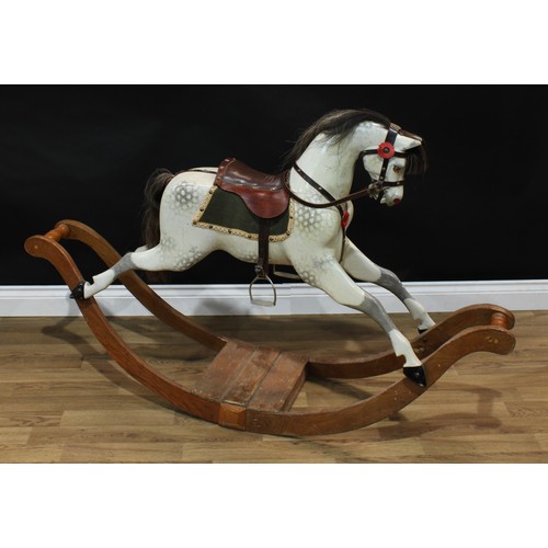 2039 - A good Edwardian dappled grey rocking horse on bow rockers, the carved, gesso and painted horse with... 
