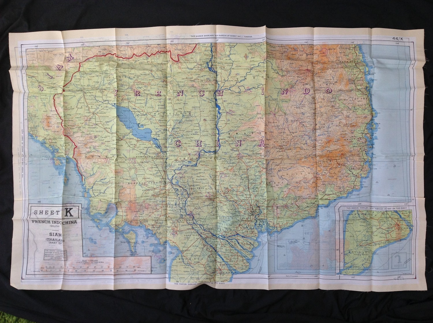 WW2 British RAF Escape and Evasion Silk Map 44/J 44/K of Fre...