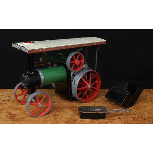 5058 - A Mamod TE1A live steam tractor, green body with cream canopy, red spoked wheels and flywheel, unbox... 