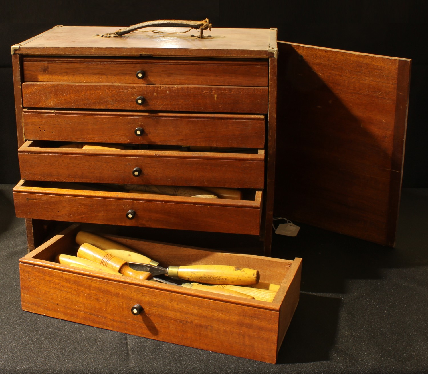 Tools - a mahogany tool/collectors chest of six graduated drawers ...
