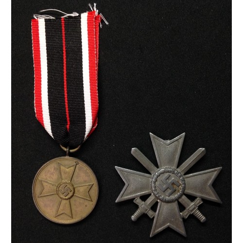 19 - WW2 Third Reich Kriegsverdienstmedaille - War Merit Medal. No makers mark to ring. Complete with rib... 