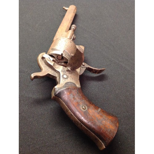 41 - Belgian made Pinfire Revolver with 73mm long octagonal barrel. Bore approx 7mm. Cylinder marked 