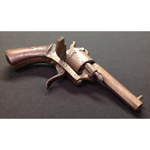 41 - Belgian made Pinfire Revolver with 73mm long octagonal barrel. Bore approx 7mm. Cylinder marked 