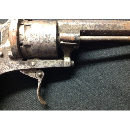 42 - Belgian made Pinfire Revolver with 73mm long octagonal barrel. Bore approx 7mm. Cylinder marked 