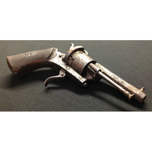 42 - Belgian made Pinfire Revolver with 73mm long octagonal barrel. Bore approx 7mm. Cylinder marked 