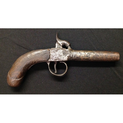 43 - Percussion cap pistol with 71mm long barrel with approx 10mm bore. Hammer will hold at both full and... 