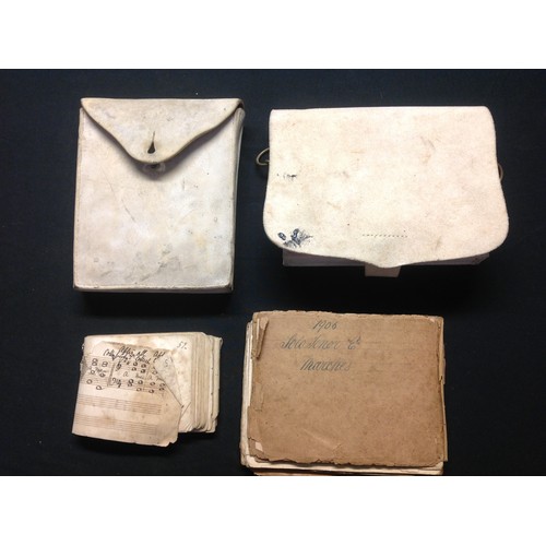 52 - British Army Musicians Pouch dated 1906 complete with music. Plus a 1956 white leather musicians pou... 
