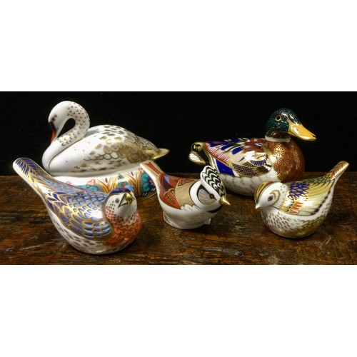 32 - A Royal Crown Derby Paperweight, Swan, others;  Mallard;  Collectors Guild Firecrest;  Crested Tit; ... 