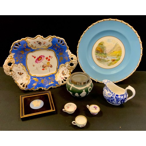 5 - A Royal Crown Derby W E J Dean cabinet plate, Dovedale, 26cm diameter;  19th century bowl;  jasper s... 