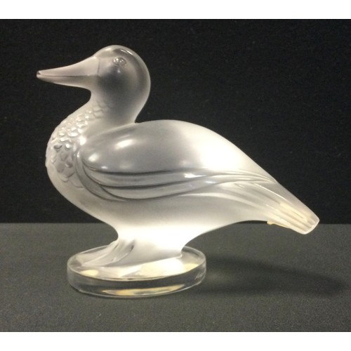 8 - A Lalique glass figure standing Duck, 12cm high, 13.5cm long