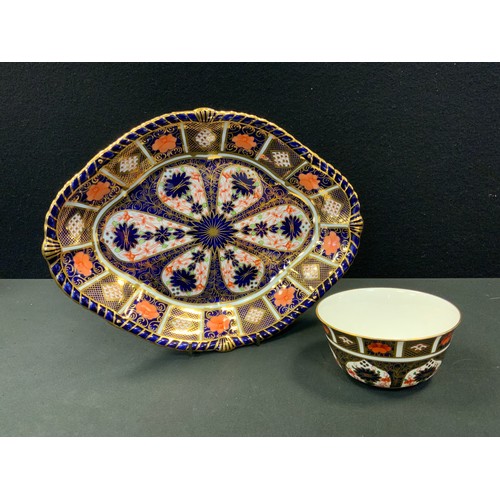 20 - A Royal Crown Derby 1128 pattern Imari oval lozenge bowl, 29cm long;  a similar circular bowl, both ... 