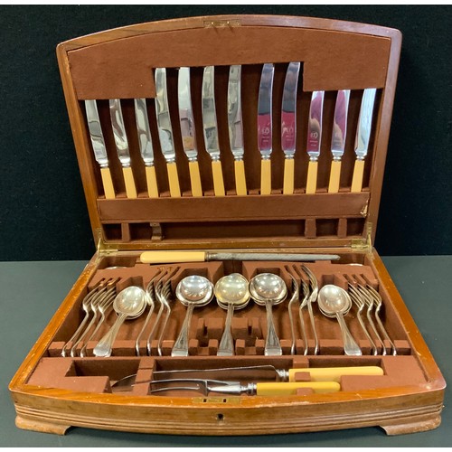 38 - A walnut quarter veneered canteen of flatware, Derby & Sons Sheffield, fitted, 48cm wide
