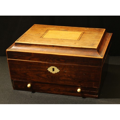 24 - A Regency rosewood sarcophagus work box, drawer to base, 28.5cm wide, c.1820